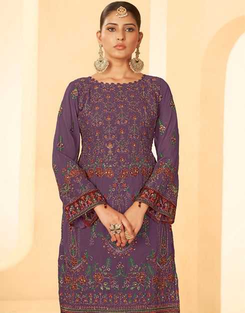 modern purple georgette trendy fashioner pakistani salwar suit collection with purple santoon rt9035-185379 Back View
